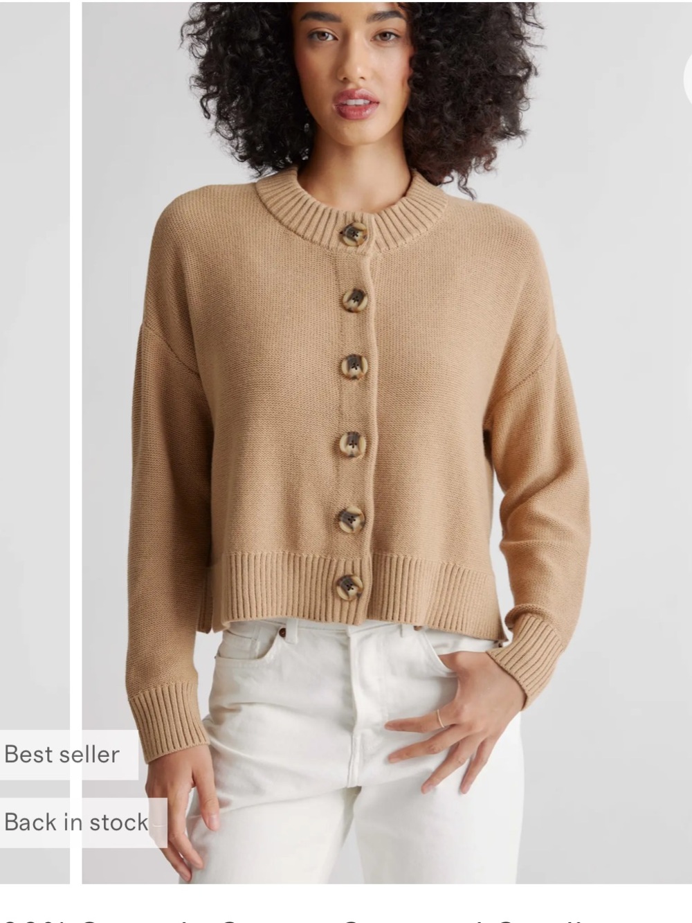 Quince Camel Cropped Cardigan with Tortoiseshell Buttons